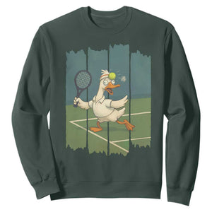 Silly Goose Playing Tennis Sweatshirt Funny Bird Getting Hit By Ball TS12 Dark Forest Green Print Your Wear