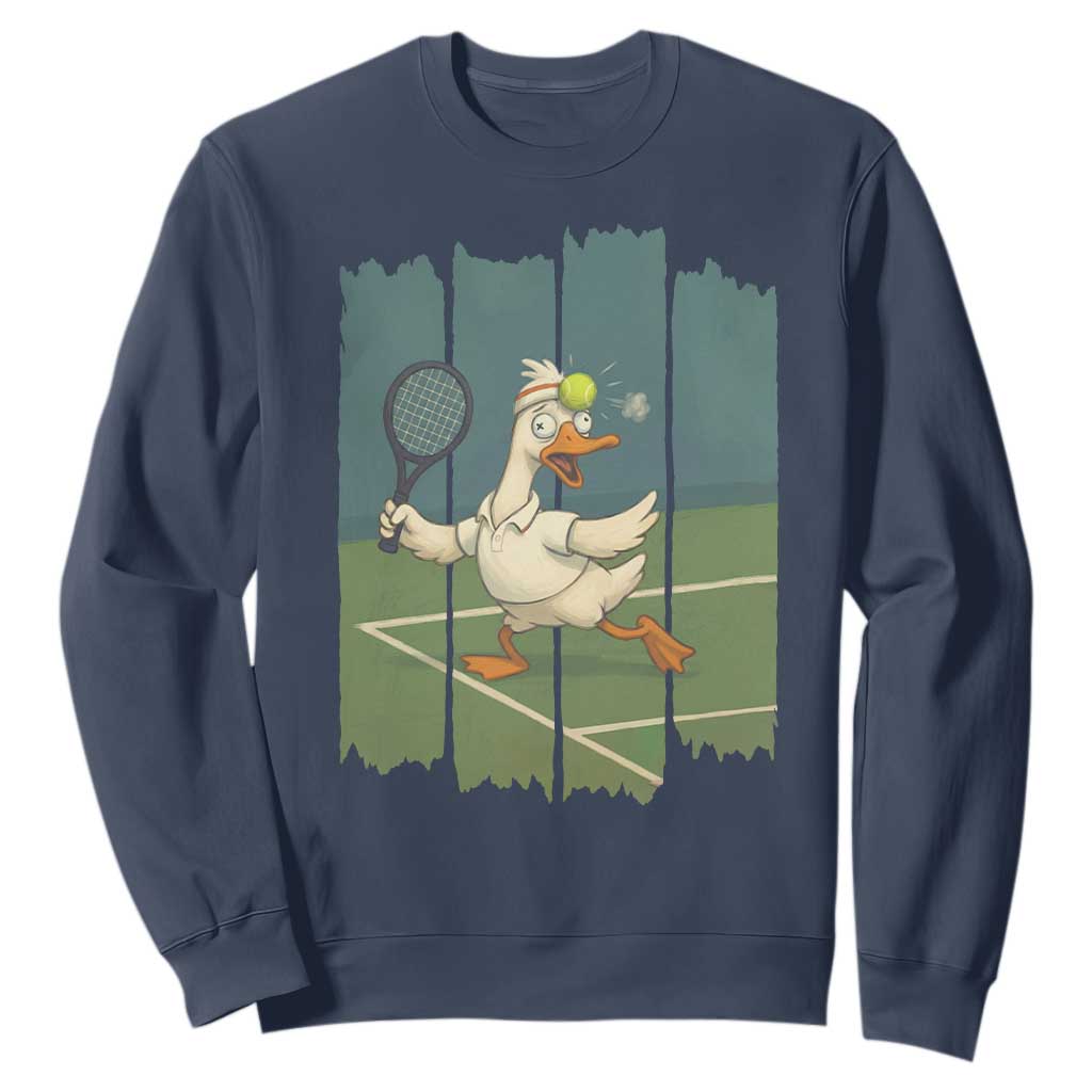Silly Goose Playing Tennis Sweatshirt Funny Bird Getting Hit By Ball TS12 Navy Print Your Wear