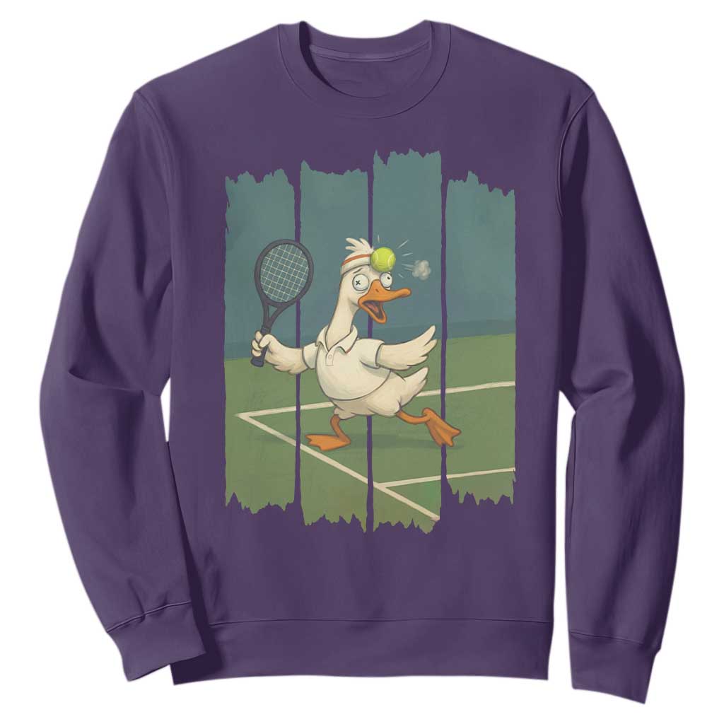 Silly Goose Playing Tennis Sweatshirt Funny Bird Getting Hit By Ball TS12 Purple Print Your Wear