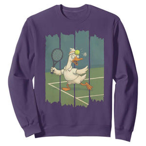 Silly Goose Playing Tennis Sweatshirt Funny Bird Getting Hit By Ball TS12 Purple Print Your Wear