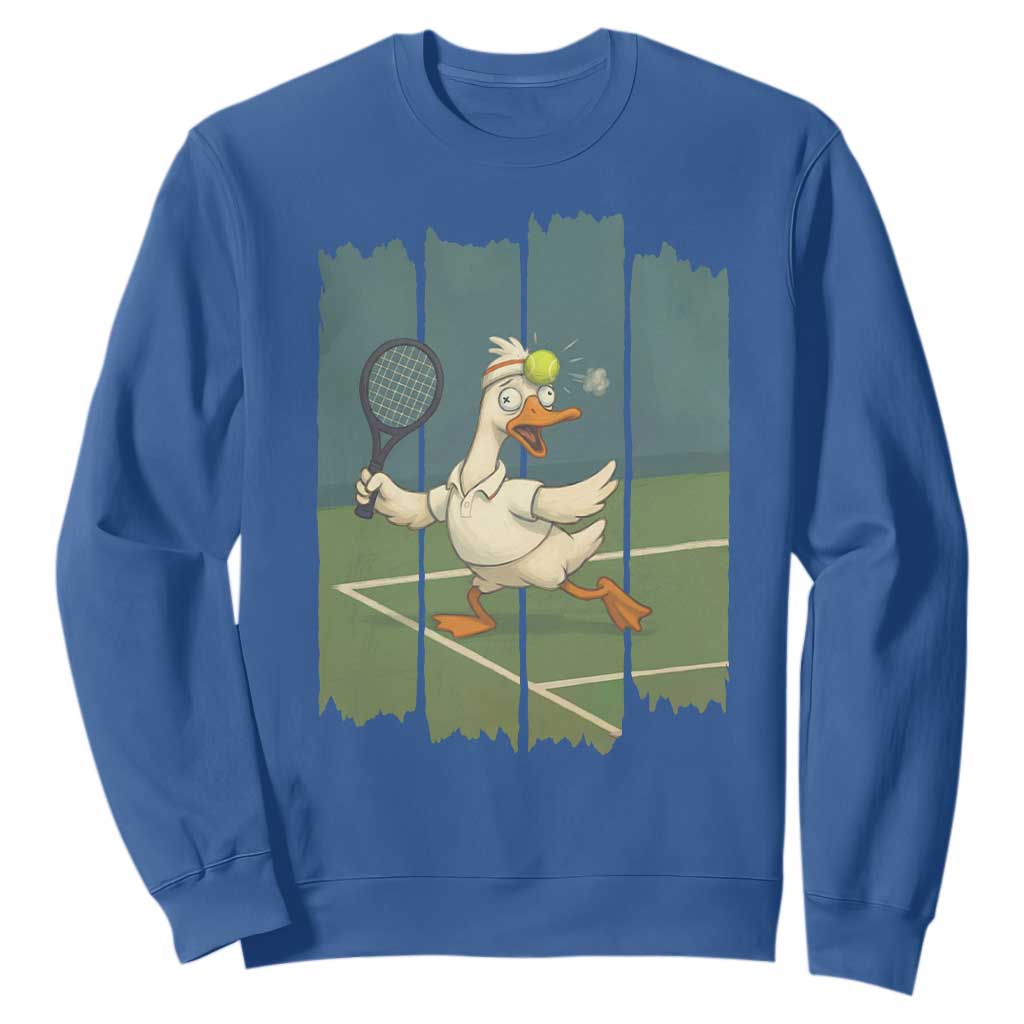 Silly Goose Playing Tennis Sweatshirt Funny Bird Getting Hit By Ball TS12 Royal Blue Print Your Wear