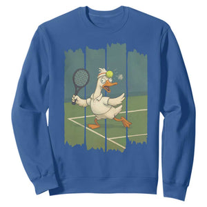 Silly Goose Playing Tennis Sweatshirt Funny Bird Getting Hit By Ball TS12 Royal Blue Print Your Wear