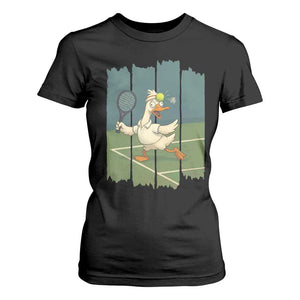Silly Goose Playing Tennis T Shirt For Women Funny Bird Getting Hit By Ball TS12 Black Print Your Wear