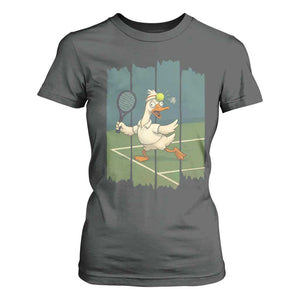 Silly Goose Playing Tennis T Shirt For Women Funny Bird Getting Hit By Ball TS12 Dark Heather Print Your Wear