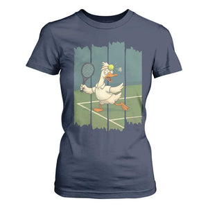 Silly Goose Playing Tennis T Shirt For Women Funny Bird Getting Hit By Ball TS12 Navy Print Your Wear