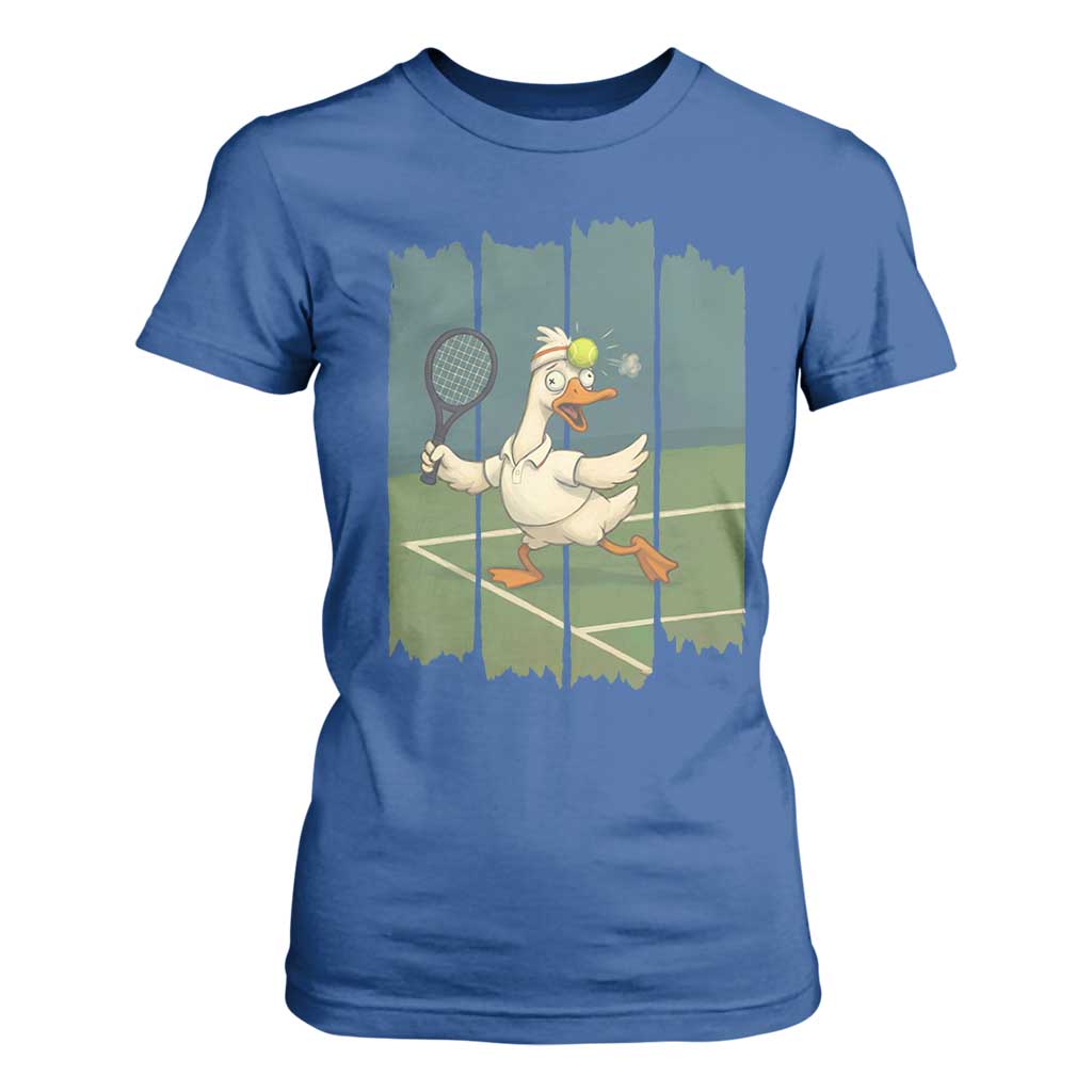 Silly Goose Playing Tennis T Shirt For Women Funny Bird Getting Hit By Ball TS12 Royal Blue Print Your Wear
