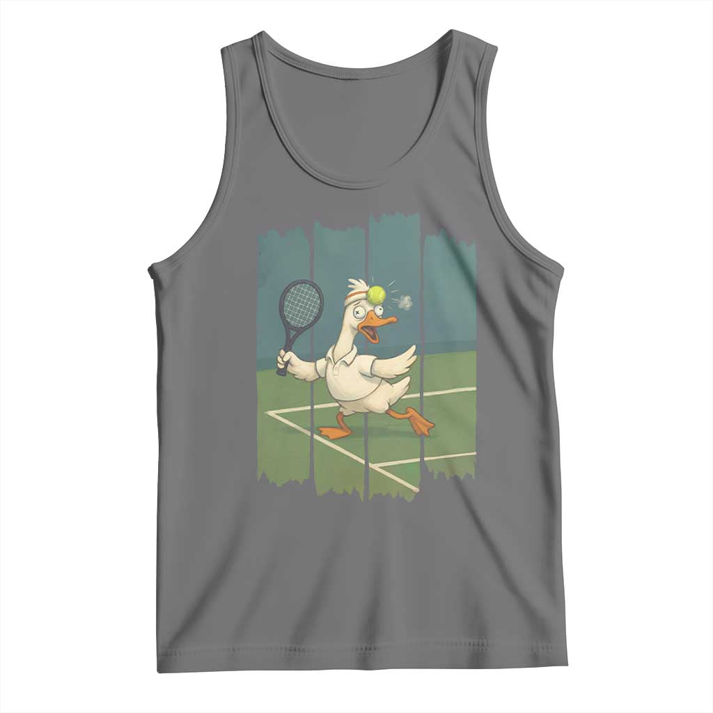 Silly Goose Playing Tennis Tank Top Funny Bird Getting Hit By Ball TS12 Black Heather Print Your Wear