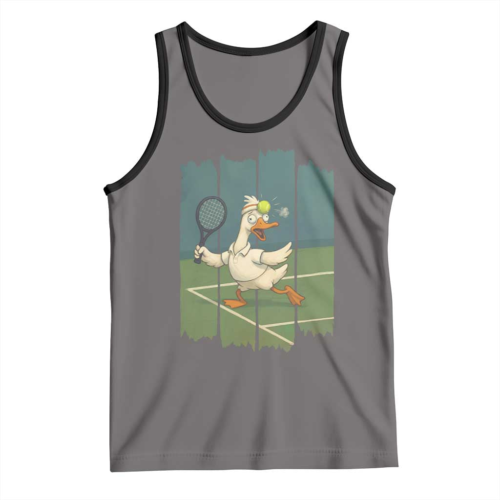 Silly Goose Playing Tennis Tank Top Funny Bird Getting Hit By Ball TS12 Deep Heather Black Print Your Wear