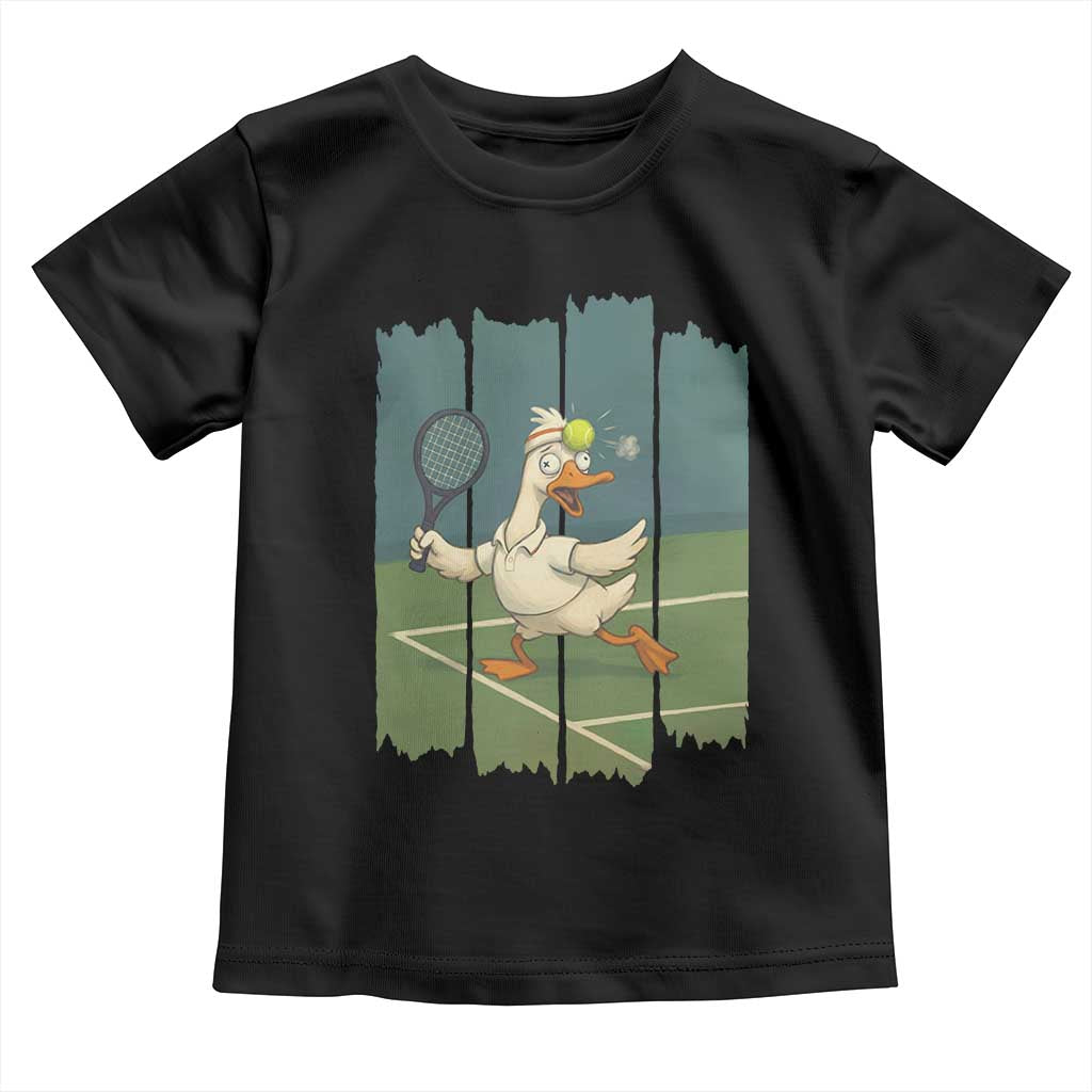 Silly Goose Playing Tennis Toddler T Shirt Funny Bird Getting Hit By Ball TS12 Black Print Your Wear