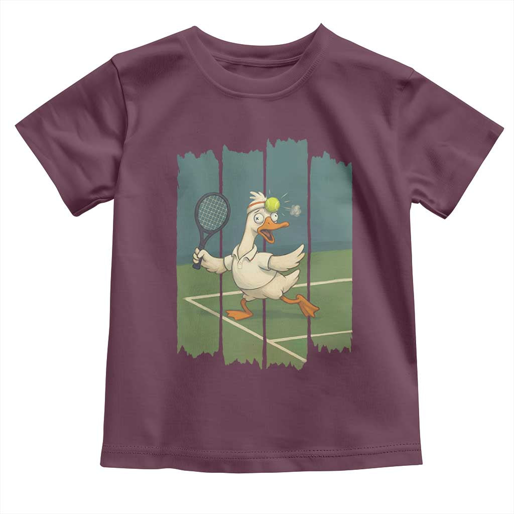 Silly Goose Playing Tennis Toddler T Shirt Funny Bird Getting Hit By Ball TS12 Maroon Print Your Wear