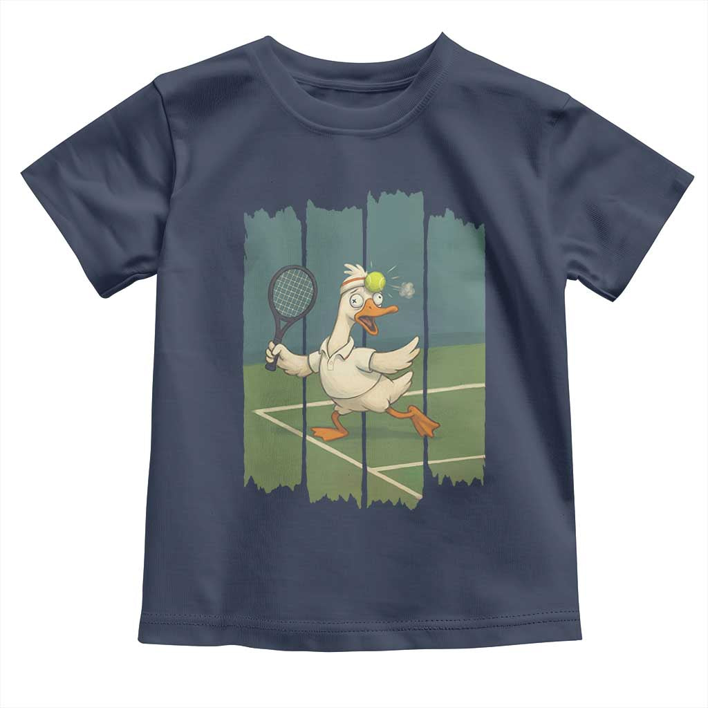 Silly Goose Playing Tennis Toddler T Shirt Funny Bird Getting Hit By Ball TS12 Navy Print Your Wear