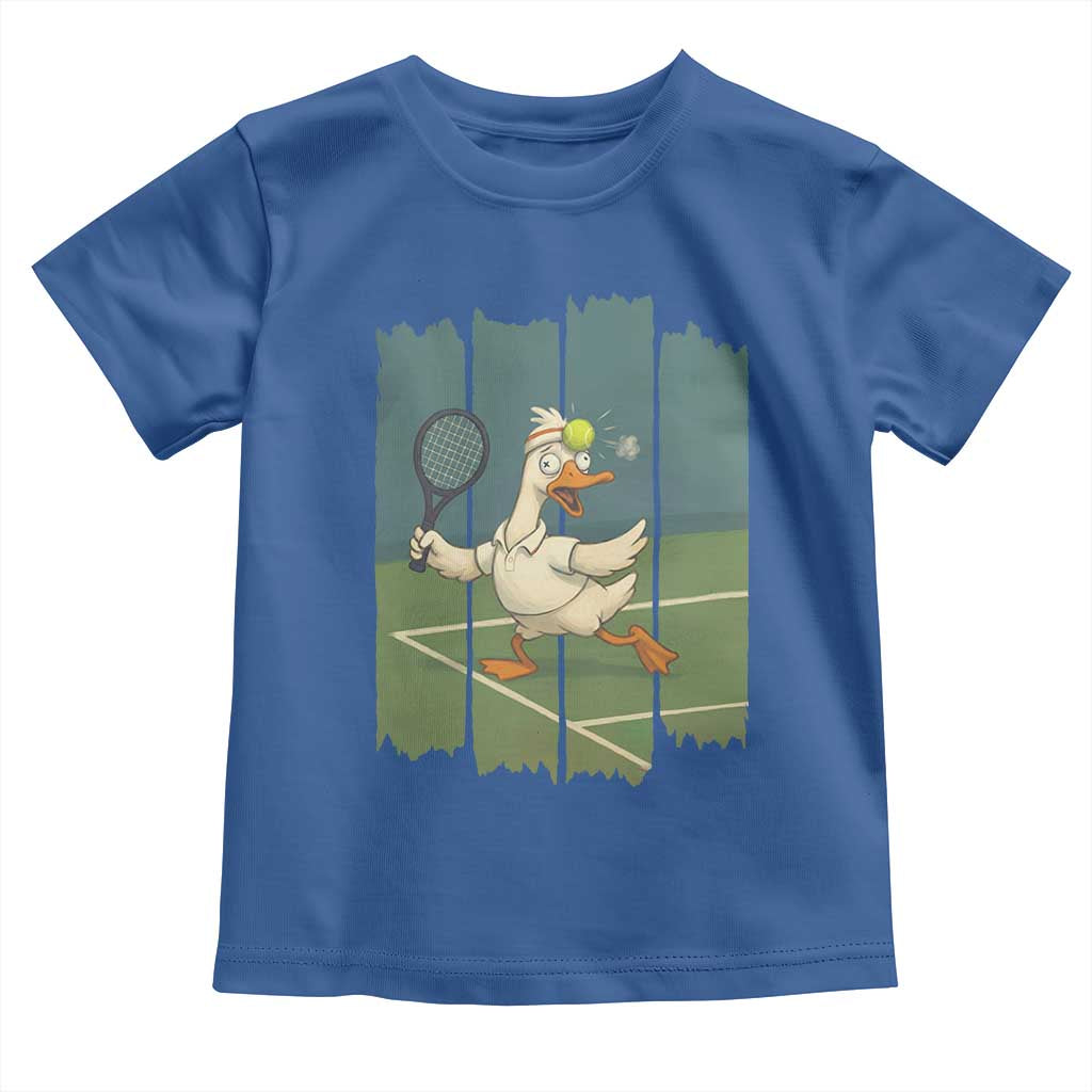 Silly Goose Playing Tennis Toddler T Shirt Funny Bird Getting Hit By Ball TS12 Royal Blue Print Your Wear