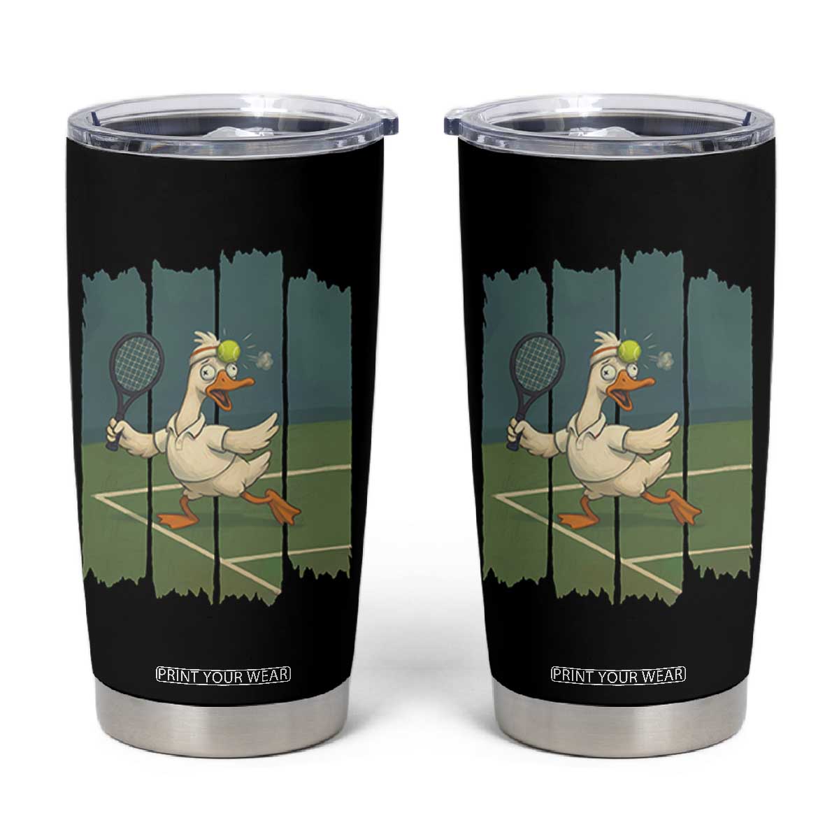 Silly Goose Playing Tennis Tumbler Cup Funny Bird Getting Hit By Ball TS12 Black Print Your Wear