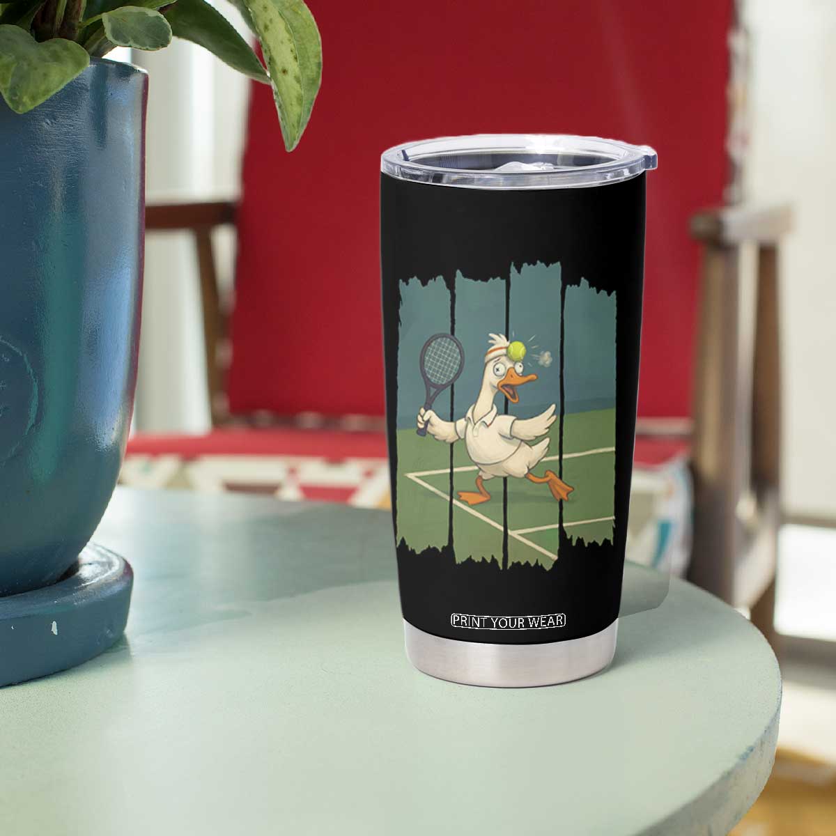 Silly Goose Playing Tennis Tumbler Cup Funny Bird Getting Hit By Ball TS12 Print Your Wear