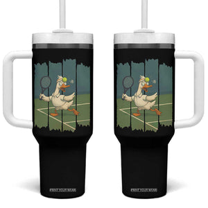 Silly Goose Playing Tennis Tumbler With Handle Funny Bird Getting Hit By Ball TS12 One Size: 40 oz Black Print Your Wear