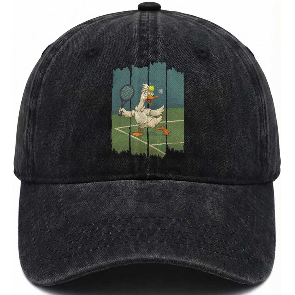 Silly Goose Playing Tennis Washed Cotton Baseball Cap Funny Bird Getting Hit By Ball TS12 Print Your Wear