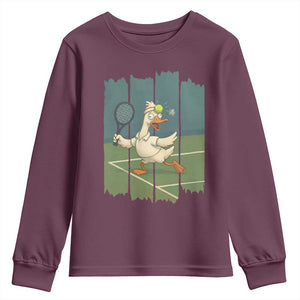 Silly Goose Playing Tennis Youth Sweatshirt Funny Bird Getting Hit By Ball TS12 Maroon Print Your Wear