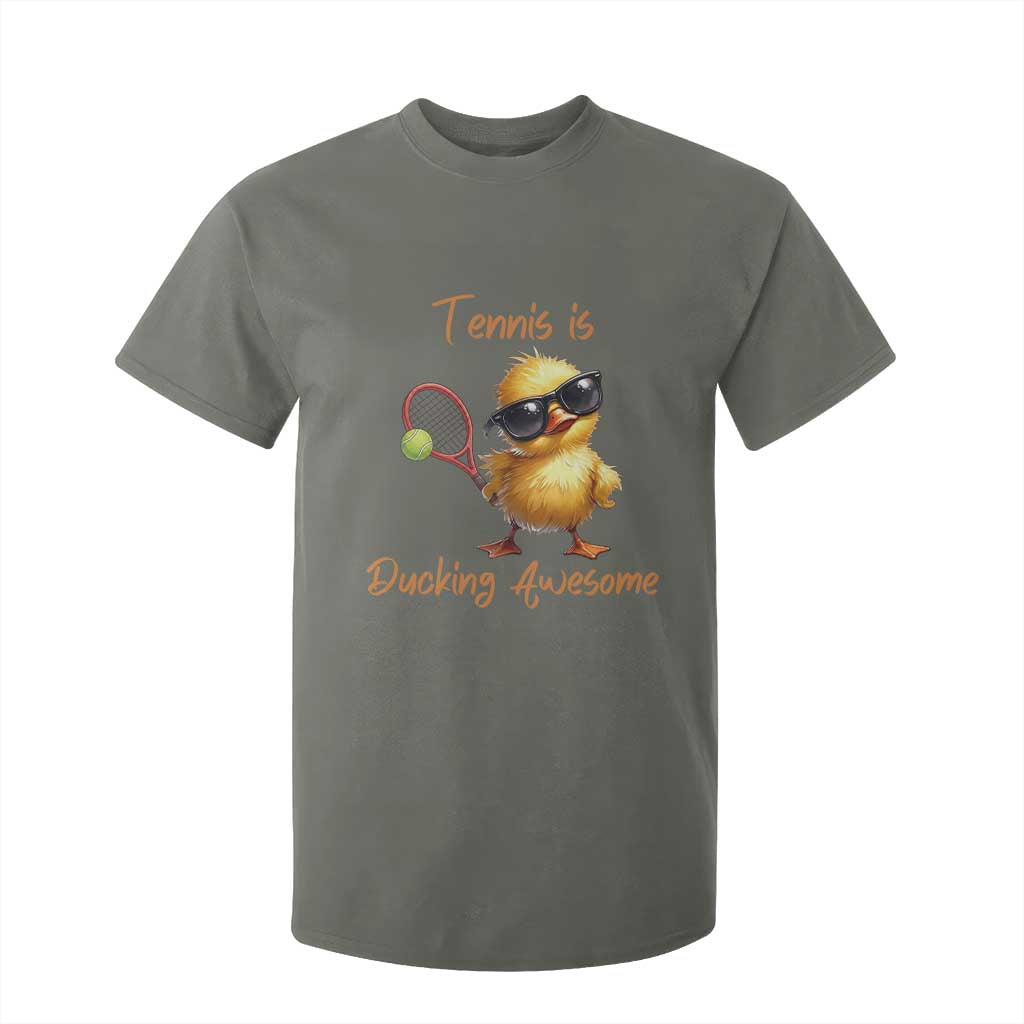 Funny Cute Duck Playing Tennis T Shirt For Kid Ducking Awesome TS12 Military Green Print Your Wear