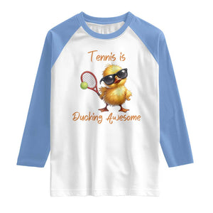 Funny Cute Duck Playing Tennis Raglan Shirt Ducking Awesome TS12 White Carolina Blue Print Your Wear
