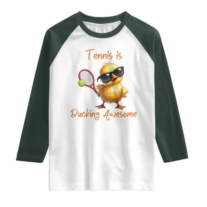 Funny Cute Duck Playing Tennis Raglan Shirt Ducking Awesome TS12 White Dark Forest Green Print Your Wear