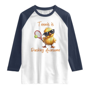Funny Cute Duck Playing Tennis Raglan Shirt Ducking Awesome TS12 White Navy Print Your Wear