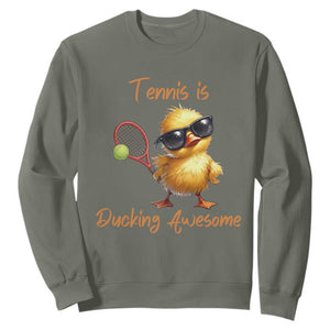 Funny Cute Duck Playing Tennis Sweatshirt Ducking Awesome TS12 Military Green Print Your Wear