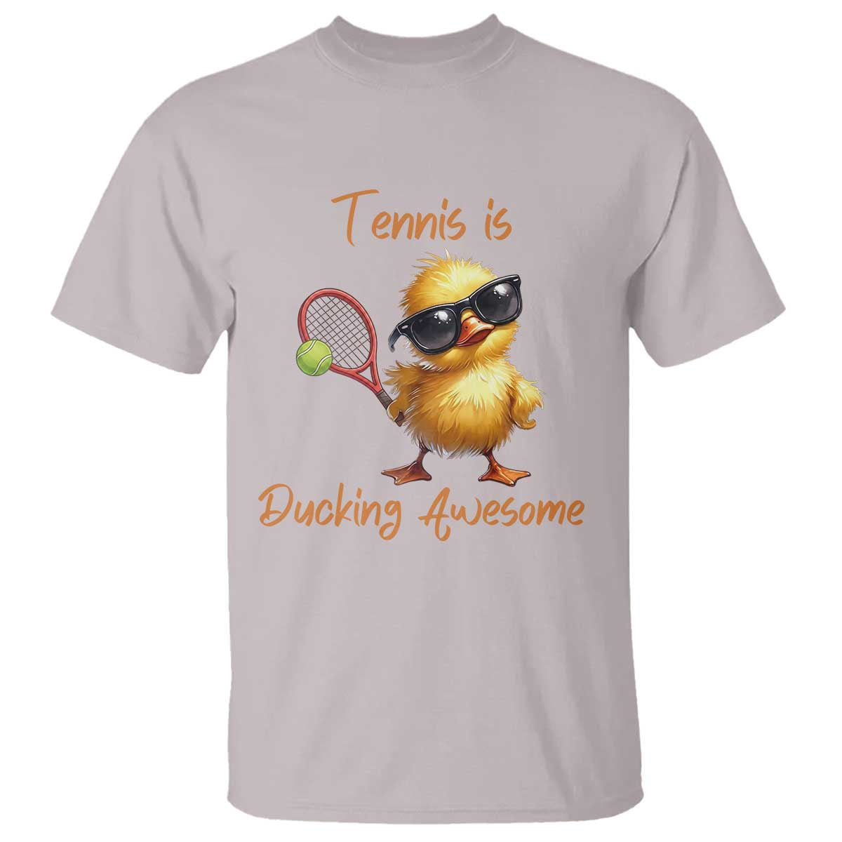Funny Cute Duck Playing Tennis T Shirt Ducking Awesome TS12 Ice Gray Print Your Wear