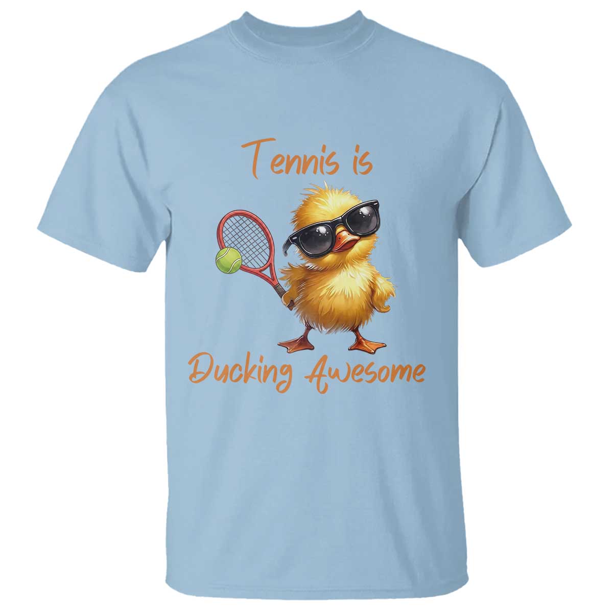 Funny Cute Duck Playing Tennis T Shirt Ducking Awesome TS12 Light Blue Print Your Wear
