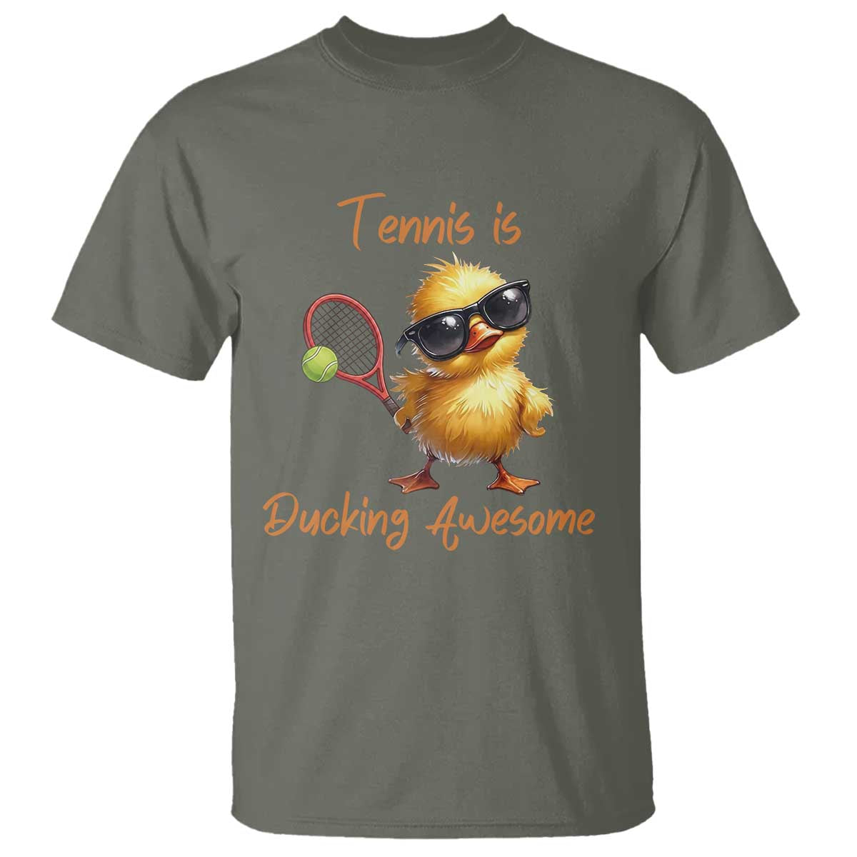 Funny Cute Duck Playing Tennis T Shirt Ducking Awesome TS12 Military Green Print Your Wear