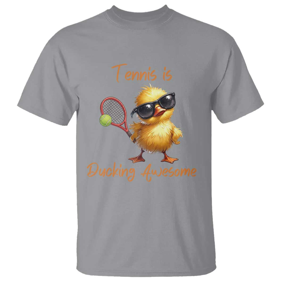 Funny Cute Duck Playing Tennis T Shirt Ducking Awesome TS12 Sport Gray Print Your Wear
