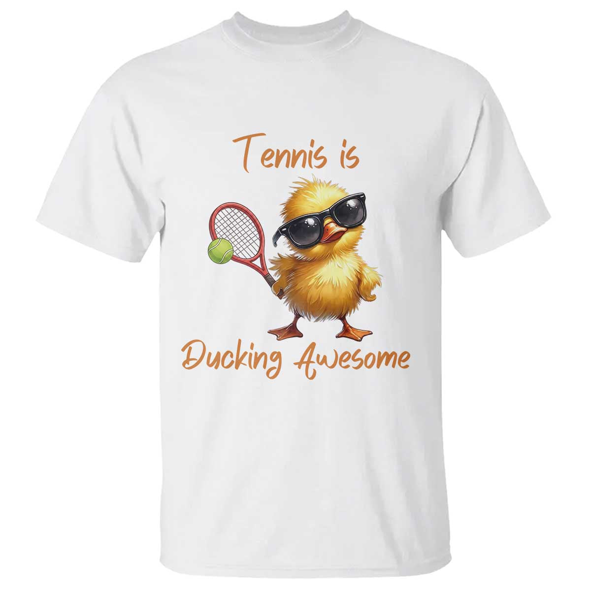 Funny Cute Duck Playing Tennis T Shirt Ducking Awesome TS12 White Print Your Wear