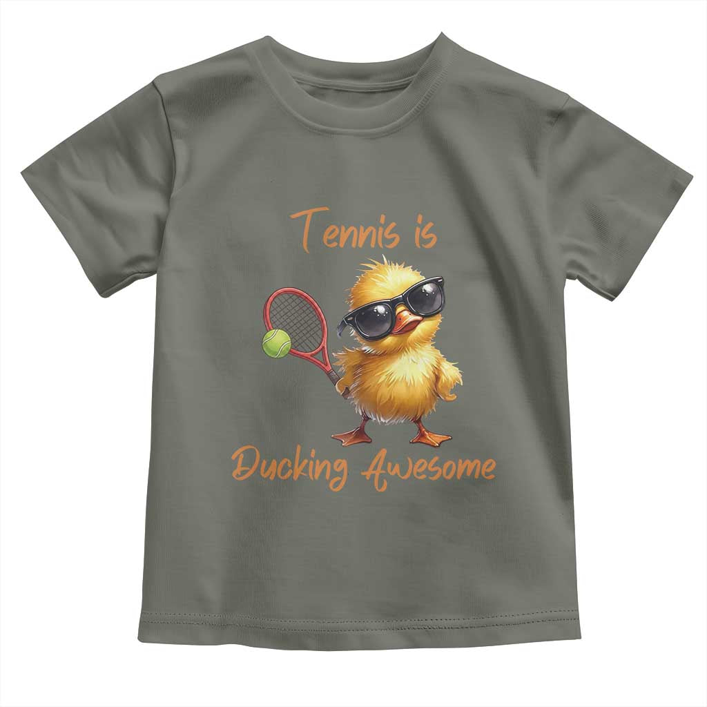 Funny Cute Duck Playing Tennis Toddler T Shirt Ducking Awesome TS12 Military Green Print Your Wear