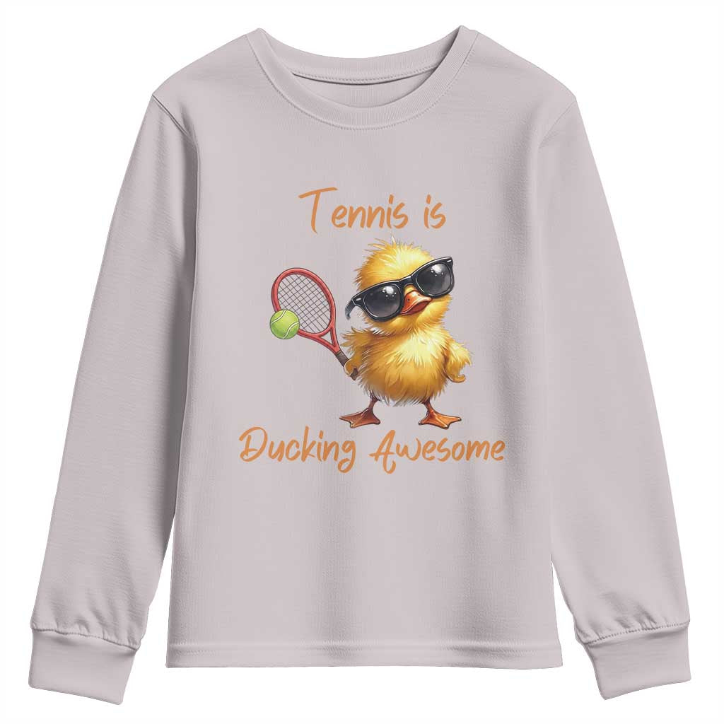 Funny Cute Duck Playing Tennis Youth Sweatshirt Ducking Awesome TS12 Ice Gray Print Your Wear