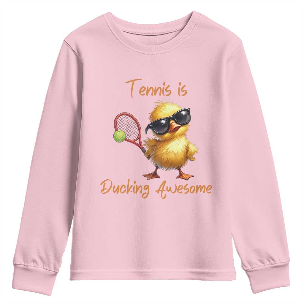 Funny Cute Duck Playing Tennis Youth Sweatshirt Ducking Awesome TS12 Light Pink Print Your Wear