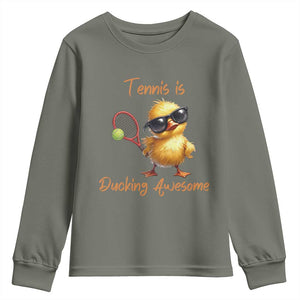 Funny Cute Duck Playing Tennis Youth Sweatshirt Ducking Awesome TS12 Military Green Print Your Wear