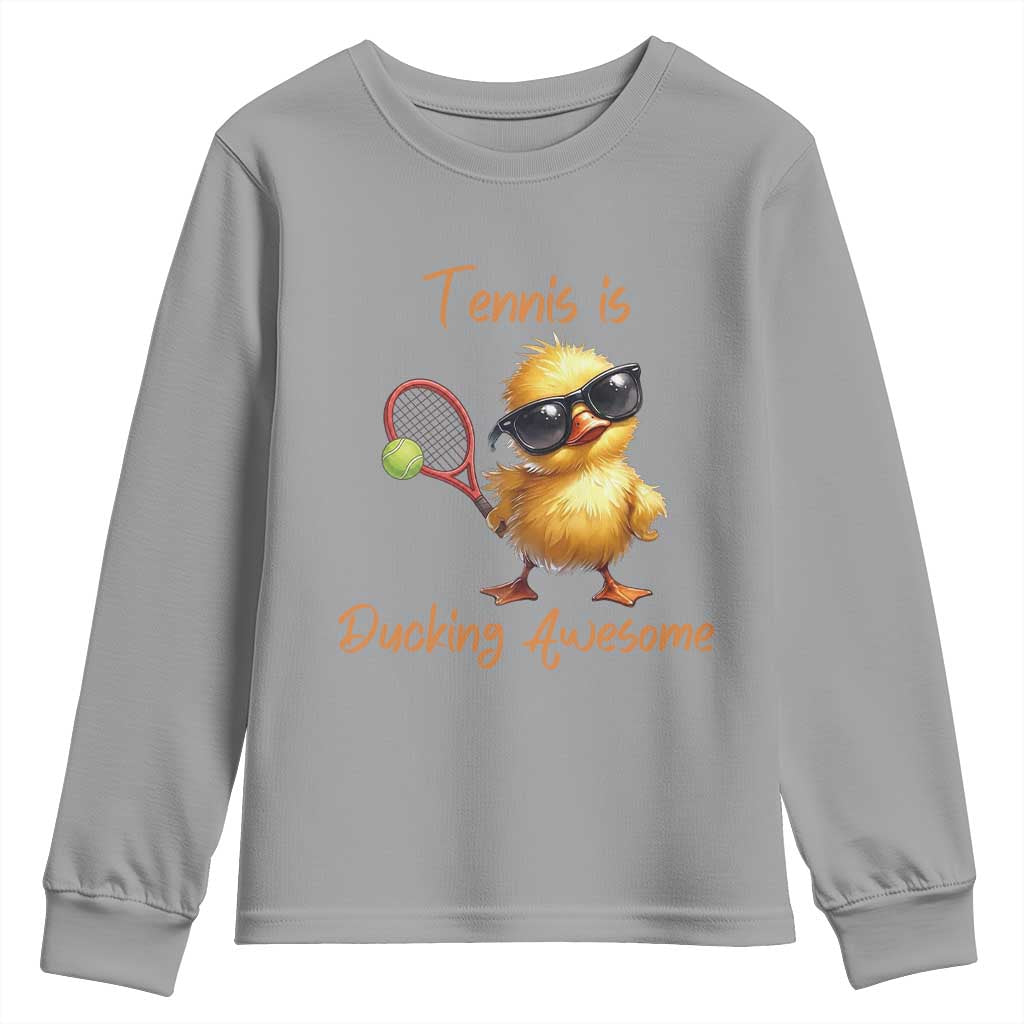 Funny Cute Duck Playing Tennis Youth Sweatshirt Ducking Awesome TS12 Sport Gray Print Your Wear