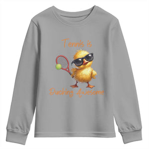 Funny Cute Duck Playing Tennis Youth Sweatshirt Ducking Awesome TS12 Sport Gray Print Your Wear