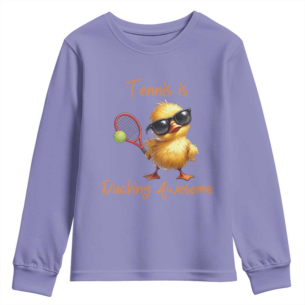 Funny Cute Duck Playing Tennis Youth Sweatshirt Ducking Awesome TS12 Violet Print Your Wear