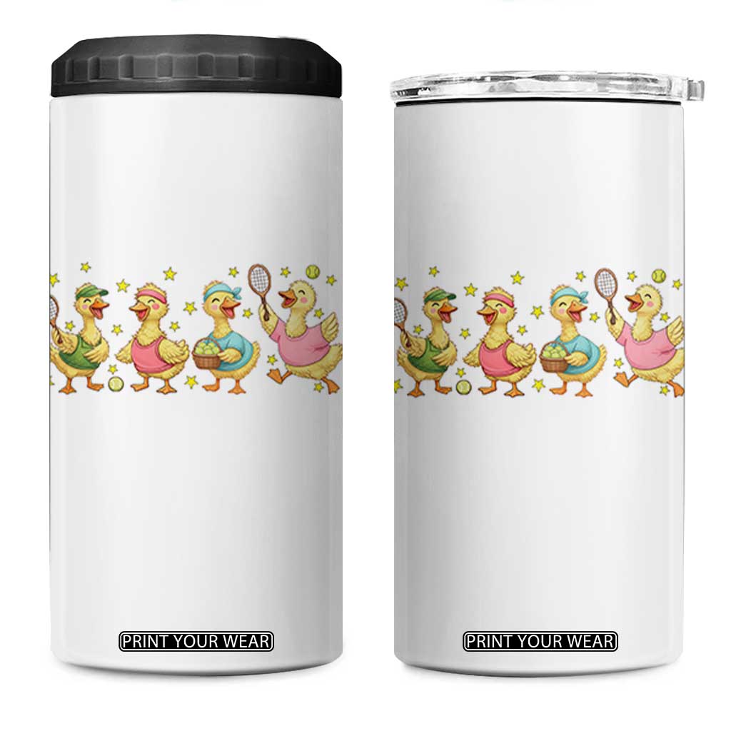 Funny Duck Playing Tennis 4 in 1 Can Cooler Tumbler Farm Animal Lover TS12 One Size: 16 oz White Print Your Wear