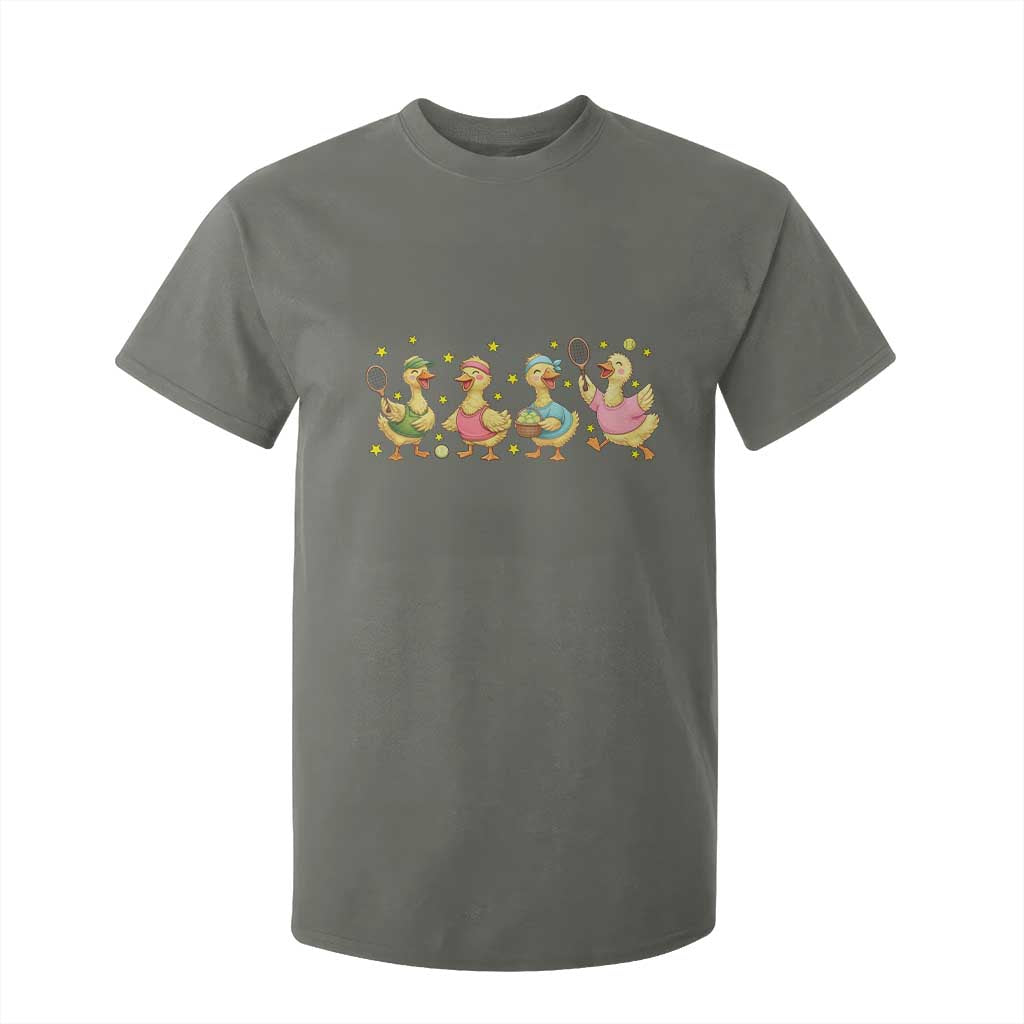 Funny Duck Playing Tennis T Shirt For Kid Farm Animal Lover TS12 Military Green Print Your Wear
