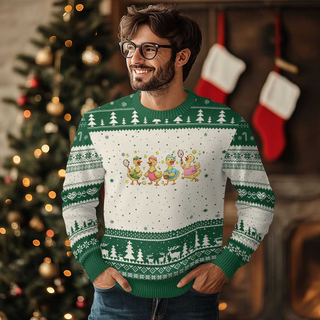 Funny Duck Playing Tennis Ugly Christmas Sweater Farm Animal Lover TS12 Beige Green Print Your Wear