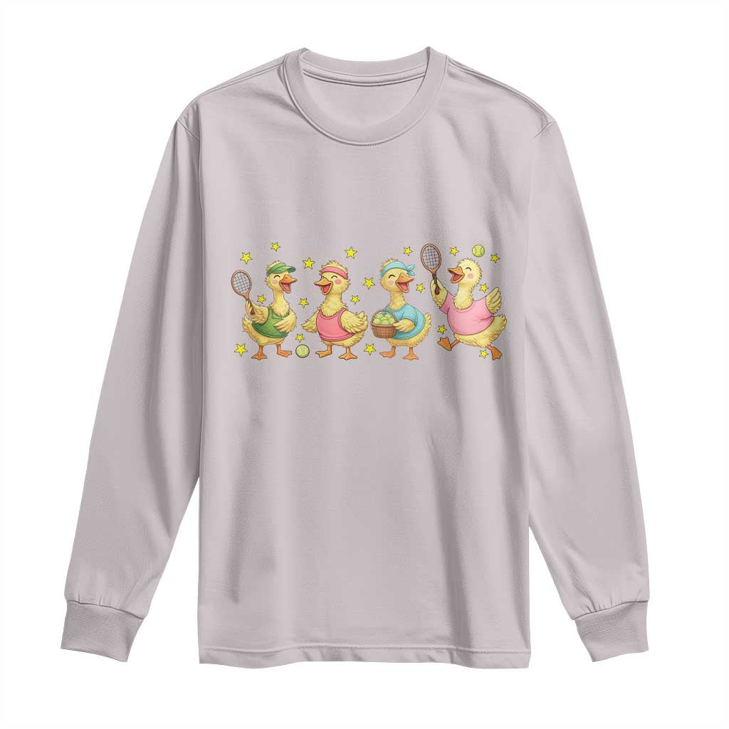 Funny Duck Playing Tennis Long Sleeve Shirt Farm Animal Lover TS12 Ice Gray Print Your Wear