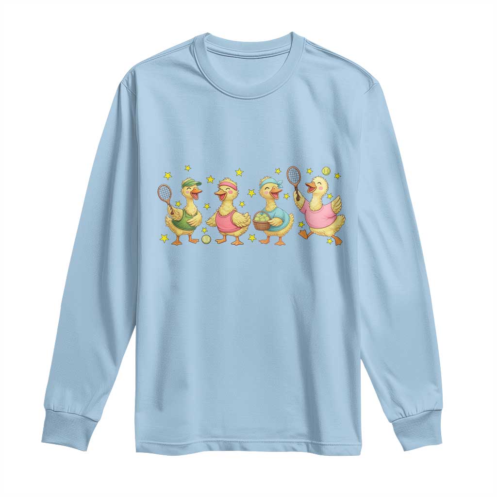 Funny Duck Playing Tennis Long Sleeve Shirt Farm Animal Lover TS12 Light Blue Print Your Wear