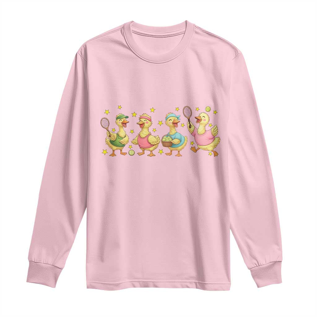 Funny Duck Playing Tennis Long Sleeve Shirt Farm Animal Lover TS12 Light Pink Print Your Wear