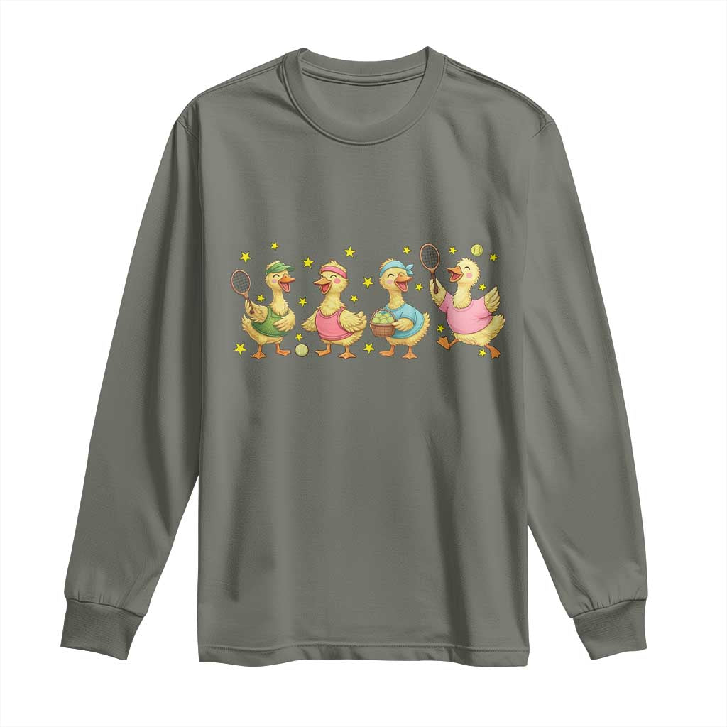 Funny Duck Playing Tennis Long Sleeve Shirt Farm Animal Lover TS12 Military Green Print Your Wear