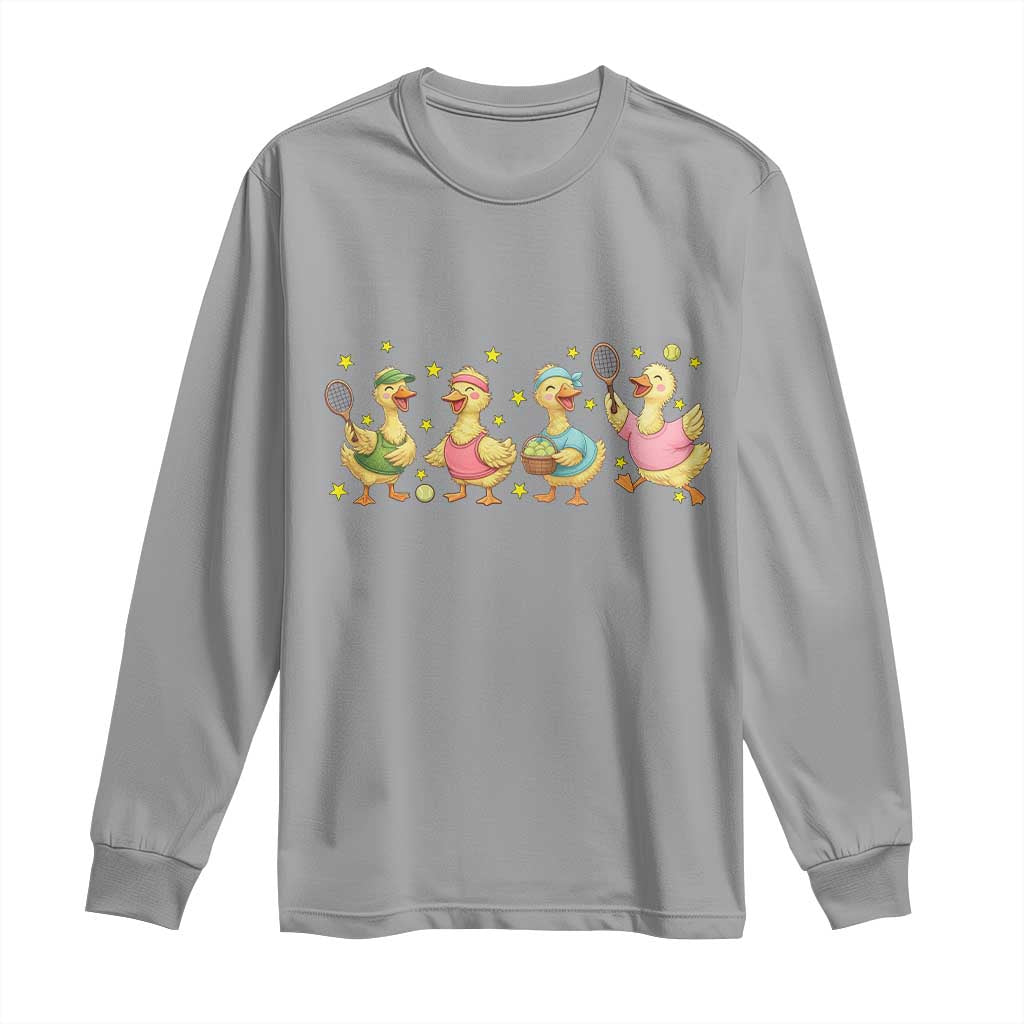 Funny Duck Playing Tennis Long Sleeve Shirt Farm Animal Lover TS12 Sport Gray Print Your Wear