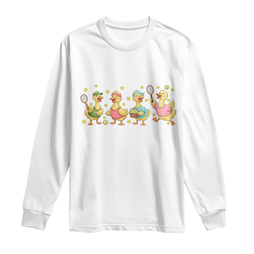 Funny Duck Playing Tennis Long Sleeve Shirt Farm Animal Lover TS12 White Print Your Wear