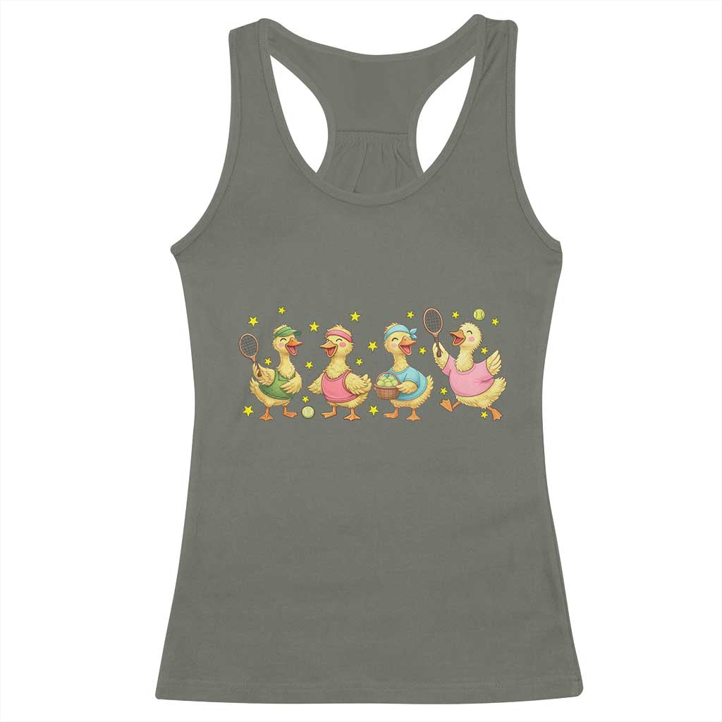 Funny Duck Playing Tennis Racerback Tank Top Farm Animal Lover TS12 Military Green Print Your Wear