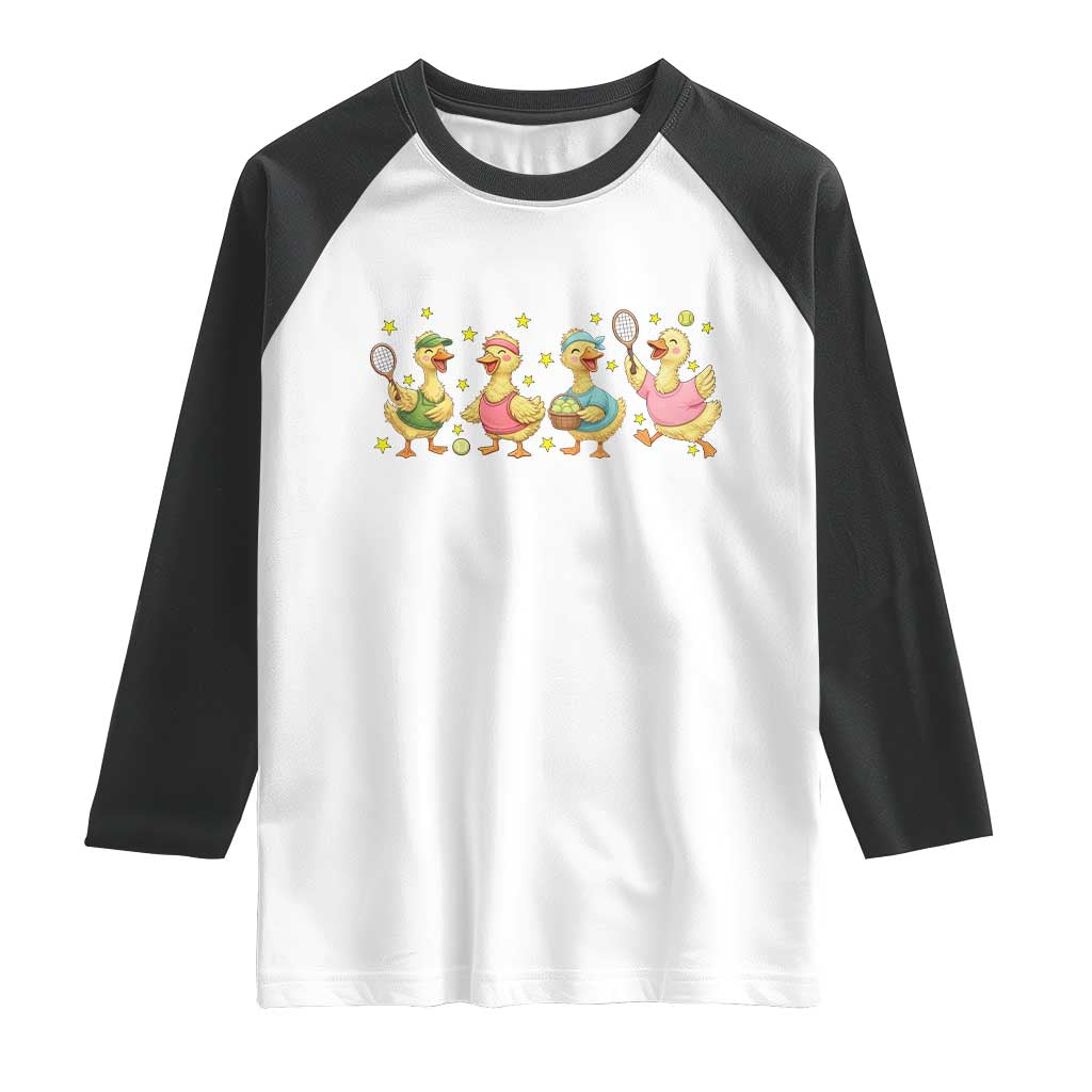 Funny Duck Playing Tennis Raglan Shirt Farm Animal Lover TS12 White Black Print Your Wear