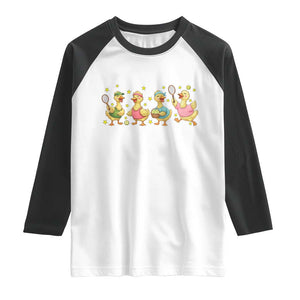 Funny Duck Playing Tennis Raglan Shirt Farm Animal Lover TS12 White Black Print Your Wear